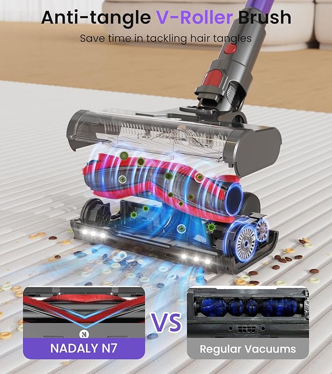 NADALY Cordless Vacuum Cleaner 650W 55KPA 70Mins Vacuum Cleaners for Home Anti-Tangle Self-Standing Stick Vacuum Cordless Rechargeable Lightweight Vacuum for Hardwood Floors/Pet Hair/Carpet