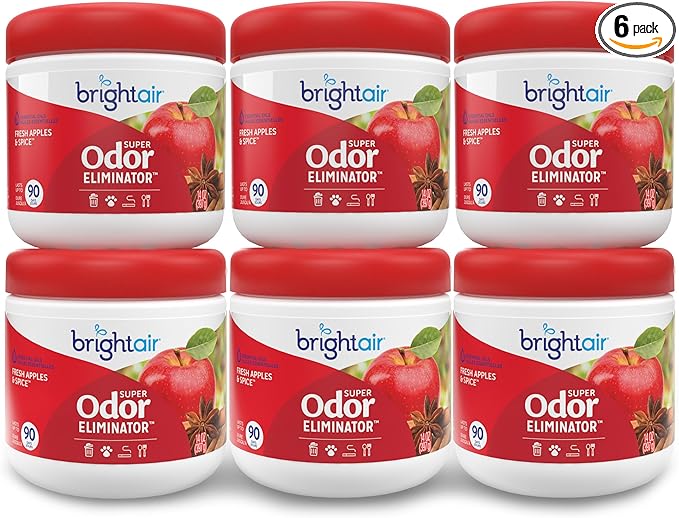Bright Air 14 oz. Super Odor Eliminator for Medium-Size Spaces Fresh Apples &amp Spice Scent Case of 6 Lasts Up to 90 Days Each