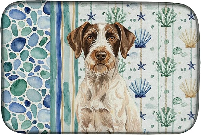 Caroline's Treasures Liver and White German Wirehaired Pointer Coastal Sea Glass Dish Drying Mat Absorbent Dish Drying Mat Pad for Kitchen Counter Dish Drainer Mat for Countertop 14 x 21 Multicolor
