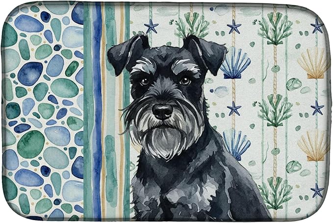 Caroline's Treasures Black Miniature Schnauzer Coastal Sea Glass Dish Drying Mat Absorbent Dish Drying Mat Pad for Kitchen Counter Dish Drainer Mat for Countertop 14 x 21 Multicolor