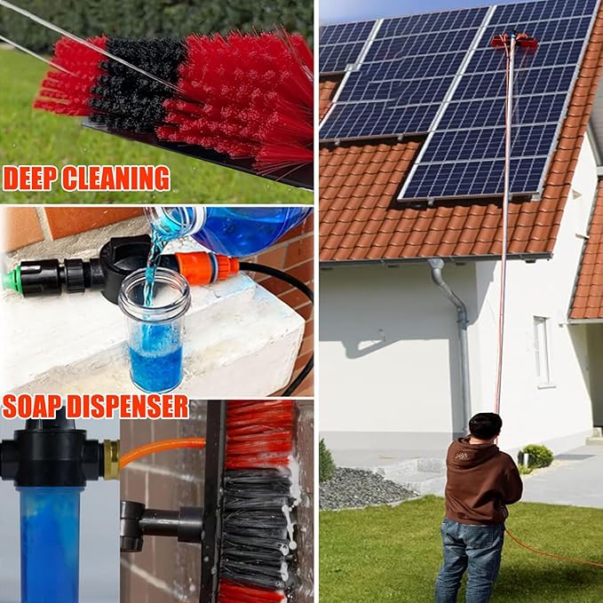 Telescopic Solar Panel Cleaning Brush 3-20M Extendable Water Fed Window &amp Roof Cleaner 55cm Brush for Efficient Solar Panel Maintenance