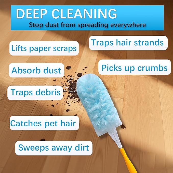 50 Count Duster Refill for Swiffer Duster Heavy Duty Duster Refills with 2 Handle 360° Dusters Refills Kit with 4X Microfibers Disposable Dusters for Cleaning Home