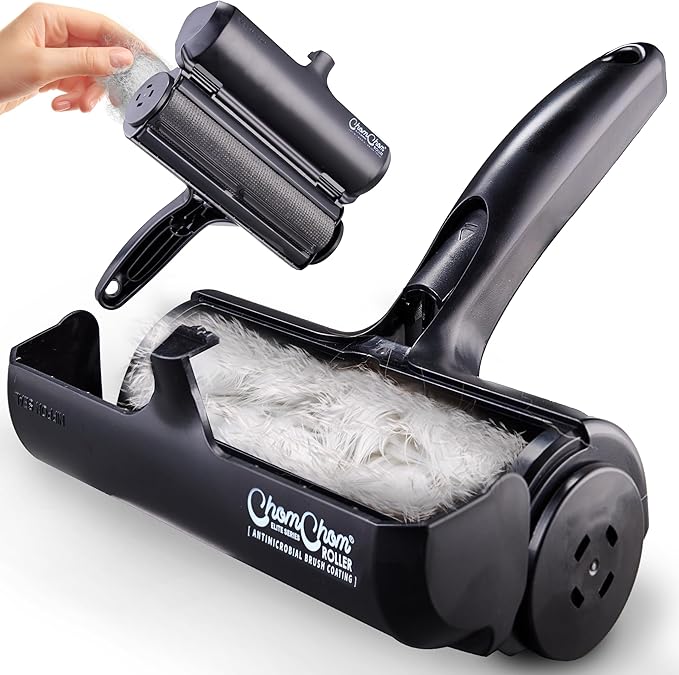 ChomChom Roller Pet Hair Remover – Original Size Reusable Lint Roller for Cat &amp Dog Hair on Furniture Couch Carpet Car Rugs &amp Bedding – Portable Eco-Friendly (Black)