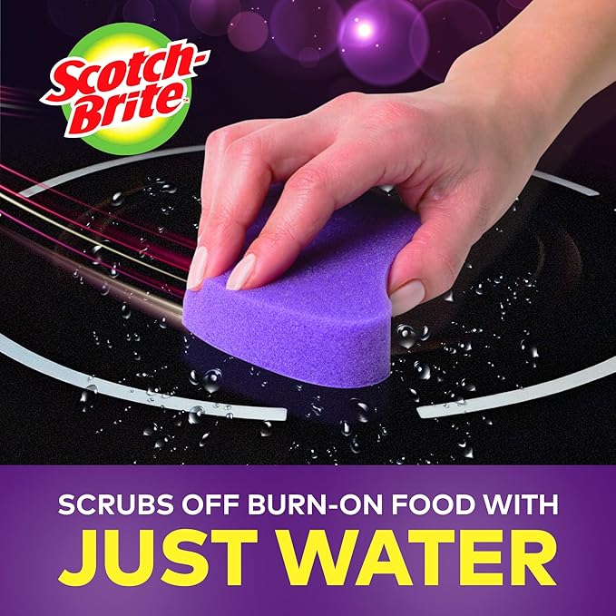 Scotch-Brite Glass Cooktop Pads Scratch-Free &amp Non-Abrasive Scrubbers for Glass or Ceramic Stovetops Cleans Burnt-On Messes with Just Water Reusable Dishwasher-Safe Design (6 Pads)