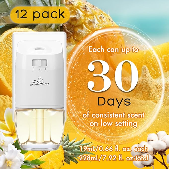 Plug In Air Freshener Refills for Home – Jasmine Hawaiian Cotton Scent 12 Count 7.92 Fl Oz Compatible with Air Wick &amp Glade Not for Glade Plus Scented Refill for Home Bathrooms Bathroom U