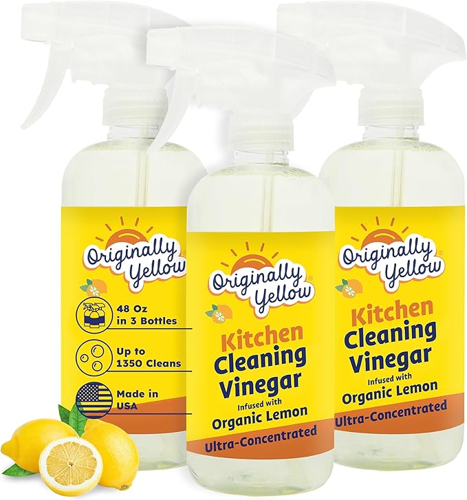 Originally Yellow Plant-Based Kitchen Cleaner | Powered by Natural Vinegar &amp Infused with Organic Lemon | Multipurpose Kitchen Counter Cleaner Works on Tile Wood Granite &amp Marble 16 Fl Oz