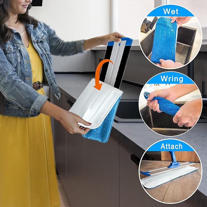 Mr. Towels Premium Microfiber Floor Mop + 2 Reusable 18 Washable Mop Pads. 360 Rotating Aluminum Extended Handle Adjustable 33 - 60. The Perfect Solution as Tile Laminate Hardwood Floor Cleaner