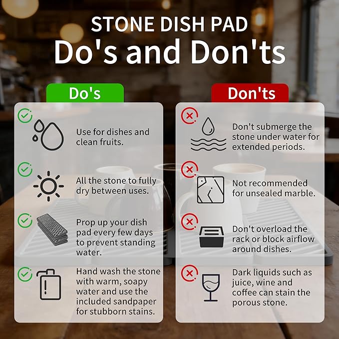 WAFT YEARN Home Dish Pad Dish Drying Mat Stone Drying Mat For Kitchen Bathroom Countertop Bar Counter Diatomite Quick Dry Foldable Absorbent Diatomaceous Earth Kitchen Mat Dark Grey 19.7x15.2 In