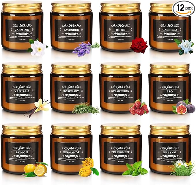 Scented Candle Set 12 Pack Candle for Home Scented Odor Eliminating Stress Relief Long Lasting Soy Wax Gift Set