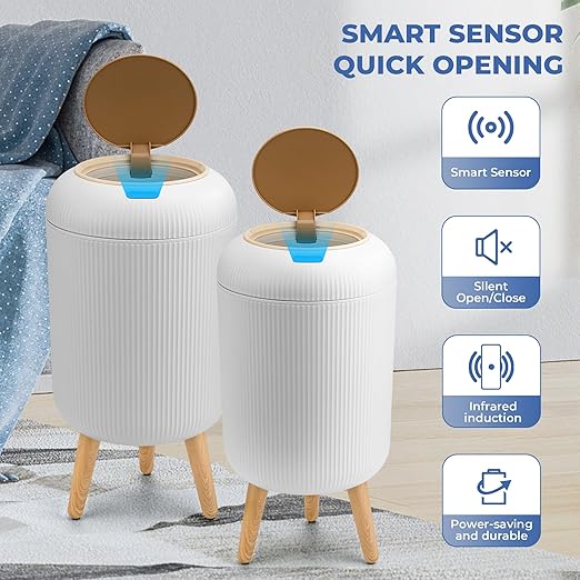 Pukomc 2 Pack Automatic Trash Can 12L /3 Gallon and 10L /2.64 Gallon Bathroom Trash Bin with Lid Touchless Small Smart Motion Sensor Garbage Cans for Kitchen BathroomLiving Room and Bedroom