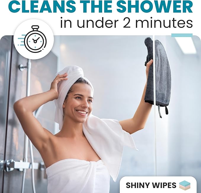 Shiny Wipes XL Drying Towel The Original Ultra Absorbent Twisted-Loop Design Streak-Free Drying Towel Shiny Wipes Shower Cleaning Cloths (4 Towel)