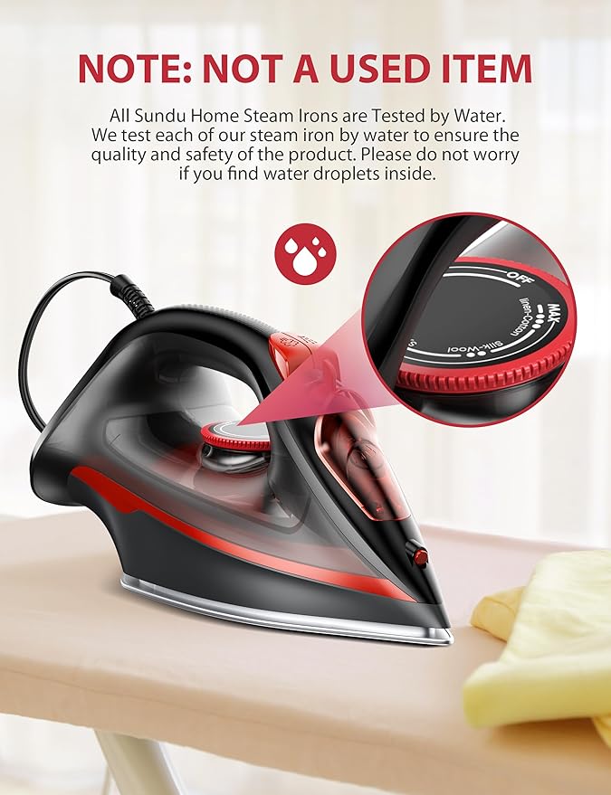 Steam Iron for Clothes 3-Way Auto Shutoff Ceramic-Coated Soleplate with Burst Steam Anti-Drip and Anti-Calc Self-Cleaning 1500W Powerful for Home Use