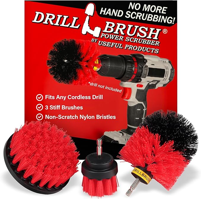 Drillbrush Heavy Duty Stiff Bristle Brush Kit – Power Scrubber Attachment for Concrete Brick Siding Stone Driveways Fireplaces Hard Water Stains Gravestone &amp Cemetery Headstone Cleaning Bru