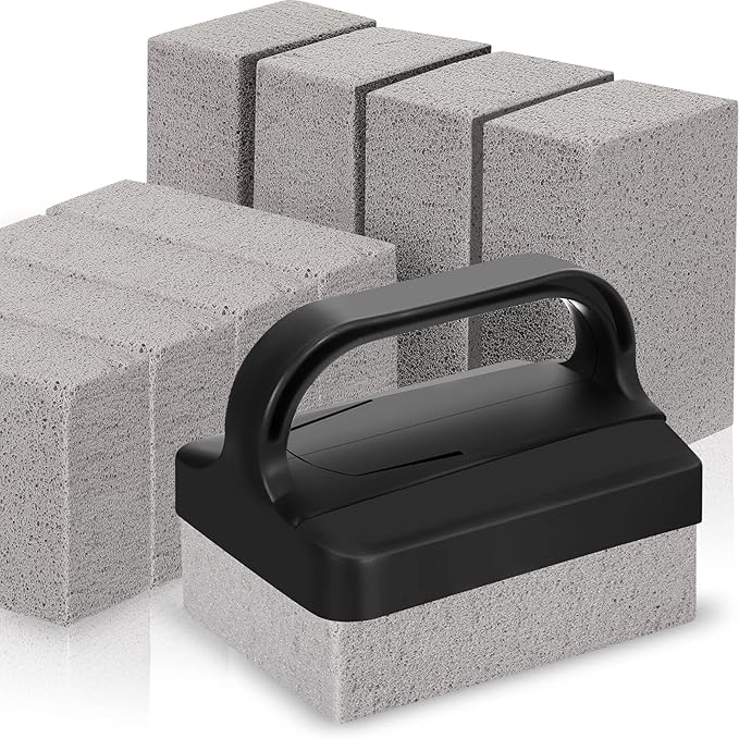 Dunzy 9 Pack Grill Griddle Cleaning Brick Block Pumice Stones Scrubbing Grill Cleaning Stone Griddle Scrubber Cleaner with Handle for Outdoor BBQ Flat Top Cookers Removing Greases Stains