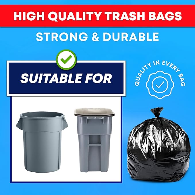 Tasker 55 Gallon Trash Bags | Value 50 Trash Bags w/Ties | Heavy Duty Extra Large Industrial Trash Bags 55 Gallon Lawn and Leaf Bags Extra Large Outdoor Contractor Trash Can Liners 50-60 Gallon