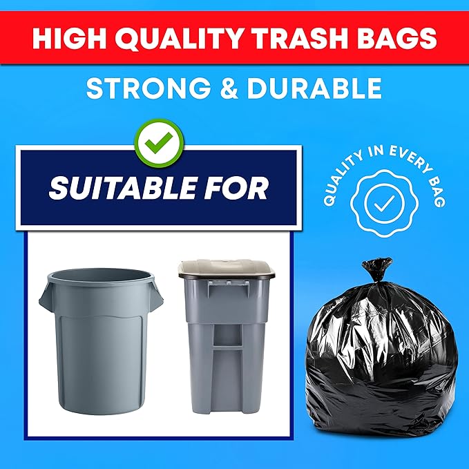Tasker Contractor Garbage Bags 55 Gallon 3 Mil Heavy Duty (32 Bags w/Ties) 60 Gal Contractor Bags 3 Mil. 55 Gallon Heavy Duty X-Large Black Trash Bags 50 Gal