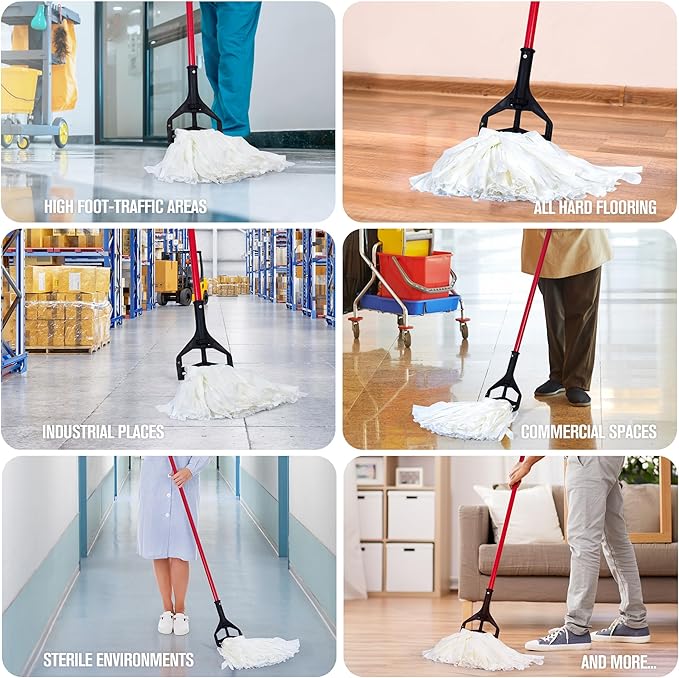 Matthew Cleaning Looped-Open Disposable Industrial Wet Mop Head 1.25'' Universal Headband Non-Woven Commercial Replacement for Indoor &amp Outdoor Use Floor Cleaning String Mop Refill 6 Pack