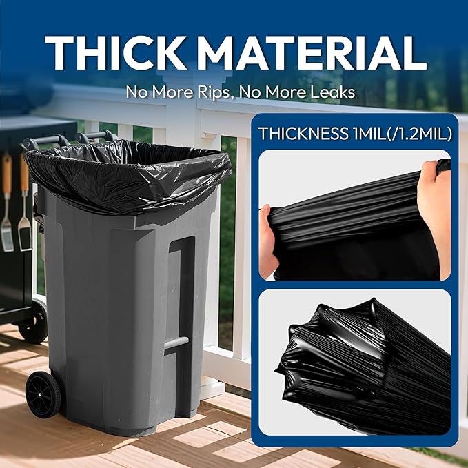 Heavy Duty Contractor Trash Bags 55 Gallon 30 Count 1.2 Mil Strong Black Garbage Bags Leakproof Star Seal for Construction Yard Demolition Debris