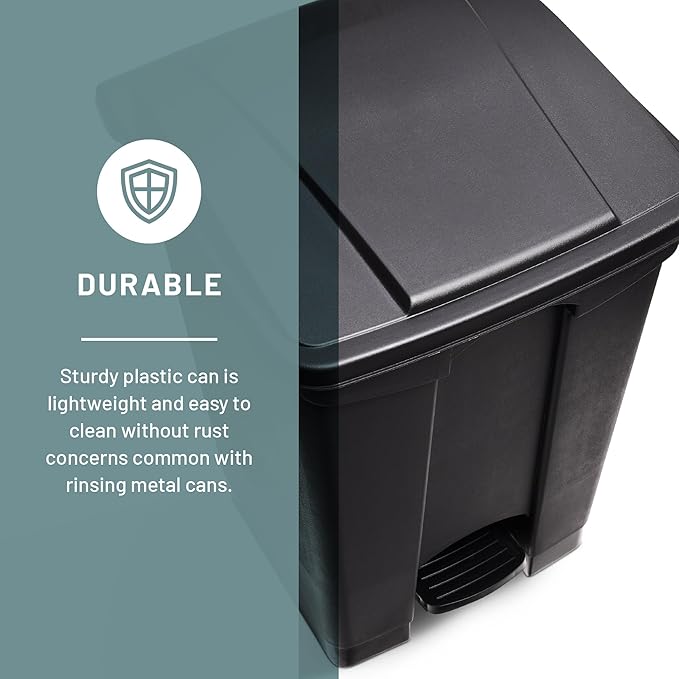 Safco Plastic Step-On Trash Can for Hands-Free Disposal Great for Home and Commercial Use 12 Gallon Black (9925BL)