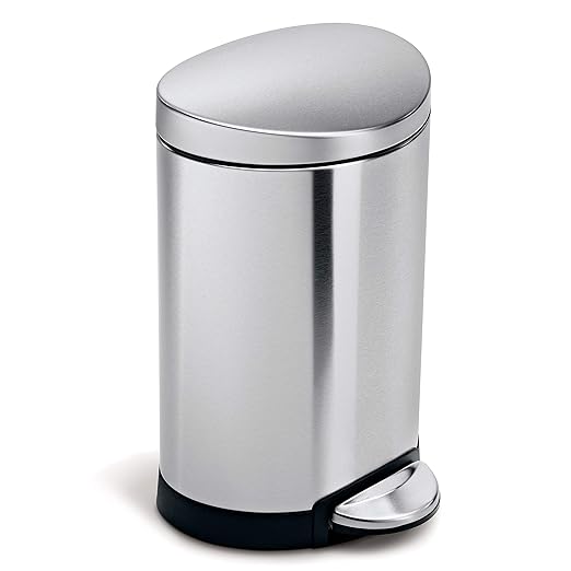 simplehuman 6 Liter / 1.6 Gallon Semi-Round Bathroom Step Trash Can Brushed Stainless Steel