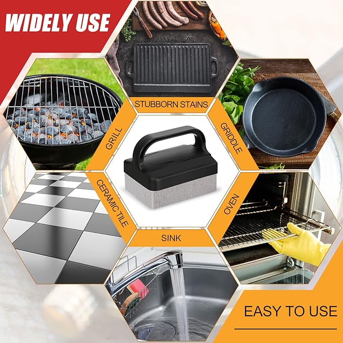 Dunzy 9 Pack Grill Griddle Cleaning Brick Block Pumice Stones Scrubbing Grill Cleaning Stone Griddle Scrubber Cleaner with Handle for Outdoor BBQ Flat Top Cookers Removing Greases Stains