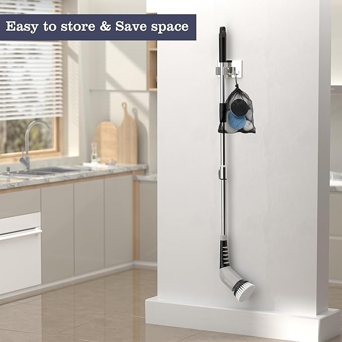 YKYI Electric Spin Scrubber-Cordless Power Scrubber with 8 Brush Heads 3 Speeds &amp Adjustable Long Handle IPX7 Waterproof Shower Cleaning Brush for Bathroom Tile Bathtub Grout Kitchen(Gray)