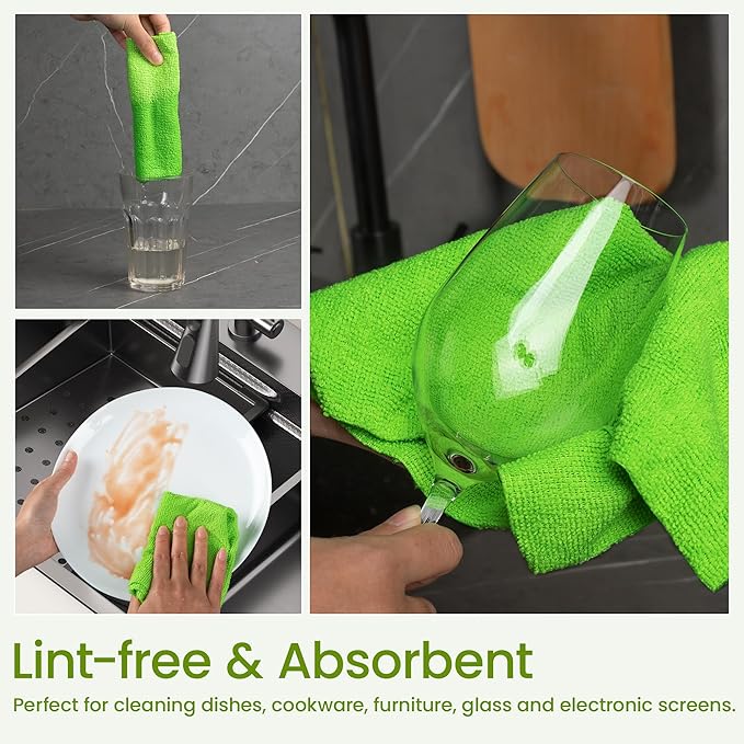Greenfound Microfiber Cleaning Cloth Roll -80 Pack 11.5x11.5 Tear Away Towels Reusable and Washable Rags Green