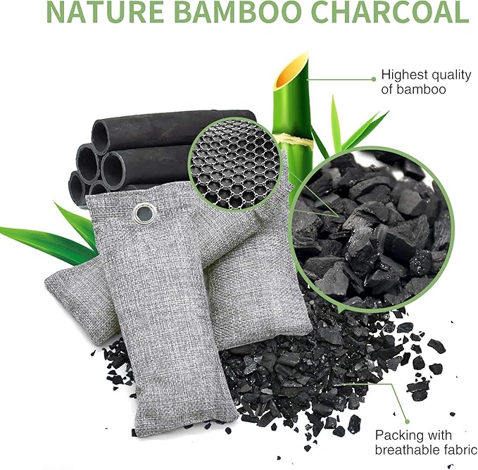 12 Pack Bamboo Air Purifying Bag Activated Charcoal Bags Odor Absorber Moisture Absorber Natural Car Air Freshener Shoe Deodorizer Odor Eliminators For Home Pet Closet (6x50g 6x150g)