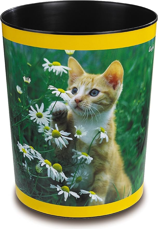 Runner trash 13 litre trash can perfect for the nursery round sturdy plastic 13 L Katze mit Blume