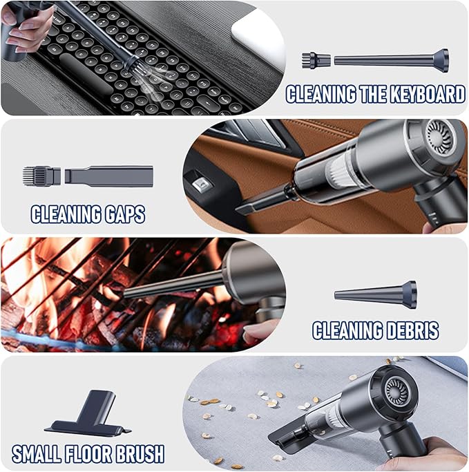 Car Vacuum Portable Cordless 20000PA High power Mini Vacuum Cleaner 4-in-1 Compressed Air Duster &amp Air Blower &amp Pump Hand Held Vacuum with Brushless Motor for Car Home OfficeCamping (Silver