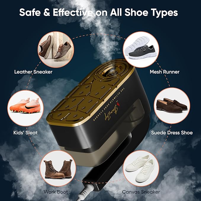 Handheld Shoe Steam Cleaner – All-in-One Shoe Care with Pro Steam Power | 5 Attachments to Clean Deodorize &amp Remove Creases from Sneakers Dress Shoes &amp Boots