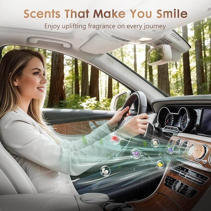 Wooden Car Air Freshener Vent Clip Refillable Essential Oil Diffuser with Long-Lasting Natural Scent European Beech Wood &amp Metal Auto Deodorizer Includes 2 Clips + 4 Plaster Refill Pads