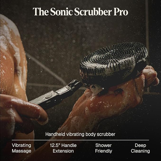 Black Wolf Silicone Body Scrubber &amp Exfoliator - Vibrating Loofah Shower Scrubber Brush with Handle Extension for Back - Deep Cleaning &amp Exfoliating Body Scrub - Bath Hygiene Essentials - Men