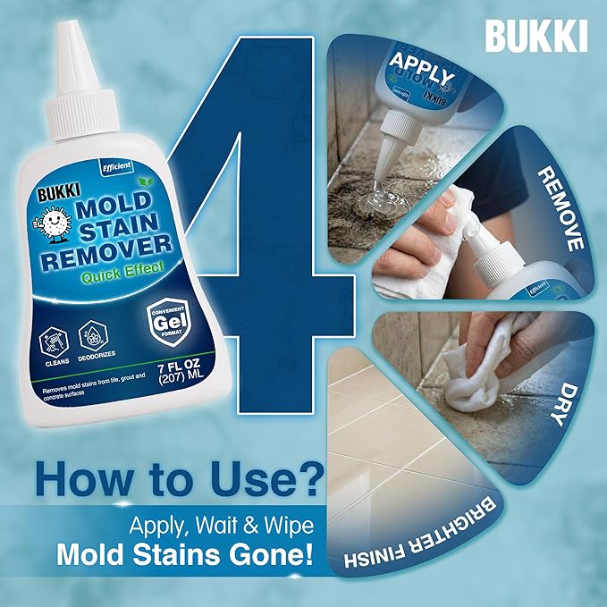 BUKKI Mold Stain Remover Gel 150g 7 FL OZ Thick Cleaning Gel for Shower Grout Washer Seals Walls Caulk Bathroom Stain Cleaner and Stain Support Surface Gel