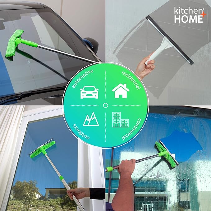 Super Squeegee Window Washer – The Original 3 in 1 Professional Window Squeegee Set - 2 Window Squeegees with Microfiber Scrubbers and Extension Pole – for Windows Glass and Auto