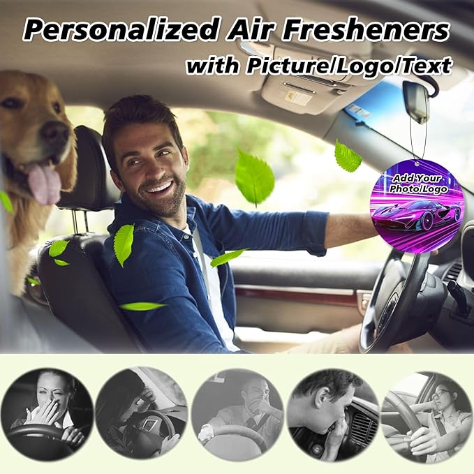 Custom Logo Air Freshener for Car Bulk Wholesale Personalized Double-Sided Car Air Fresheners with Photo/Business Logo/Text for Weddings Commercial Partners Gifts (Round 100pcs)