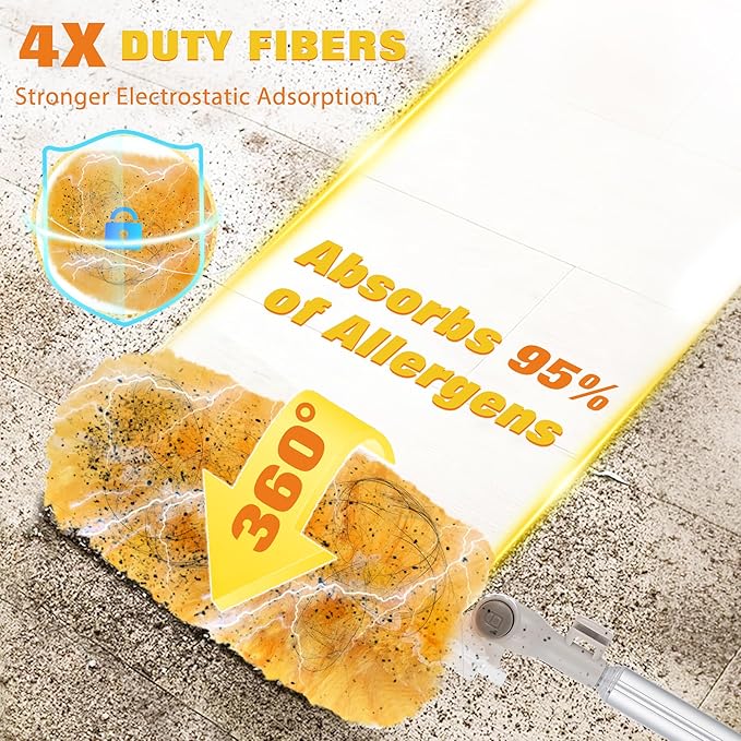 6 ft Extendable Duster Handle with 20 Pcs 360° Heavy Duty Duster Refills Kit for Swiffer 4X Electrostatic Microfiber for Cleaning Home Effortlessly Reach Ceilings Fans &amp Hard-to-Reach Areas
