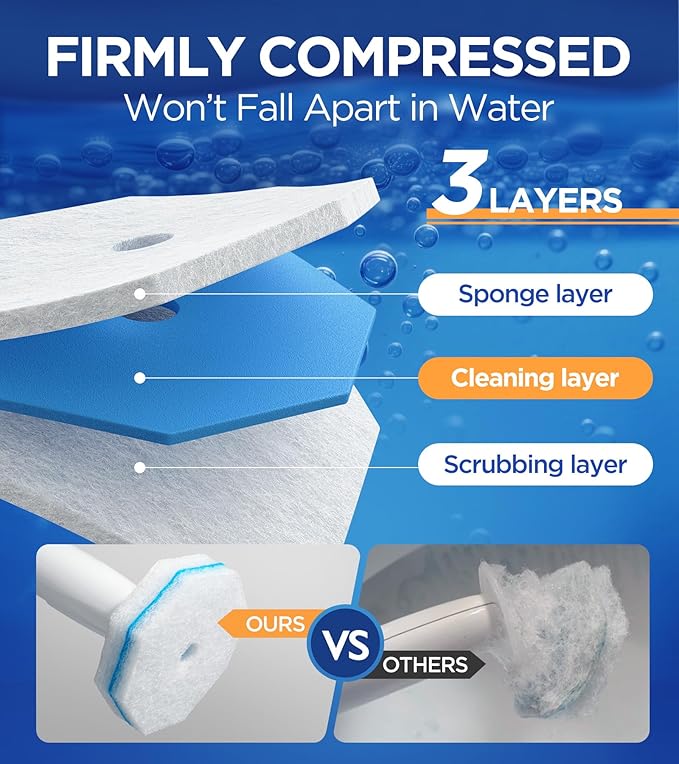 62 Count Toilet Wand Refills for Clorox Toilet Wand 5X Cleaning Power Toilets Bowl Cleaners with Exclusive Formula High-Density Disposable Toilets Brush Scrubber - No Falling Apart