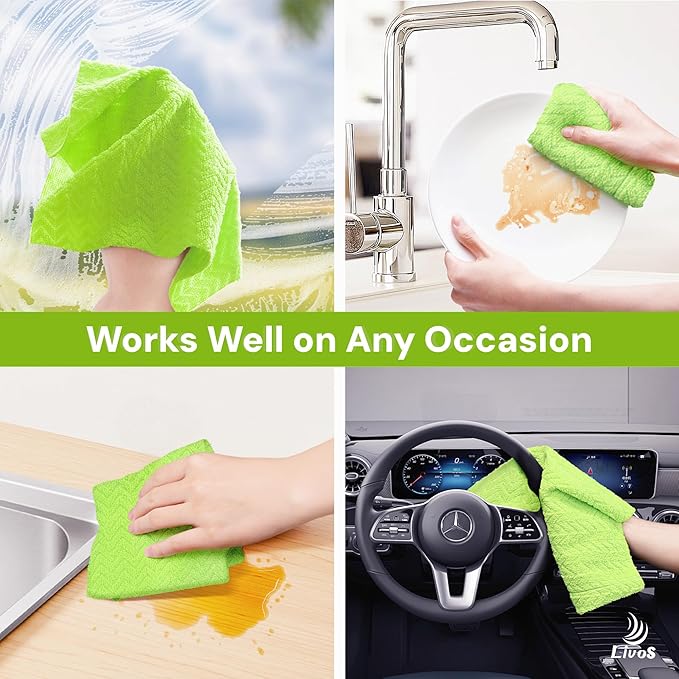 LIVOS Microfiber Cleaning Cloth Roll - 100 Pack Reusable Paper Towels Microfiber Towels for Car Super Absorbent Cleaning Rags for HouseKitchenWindow-Green 11.5x11.5|Lightweight Quickly Dry