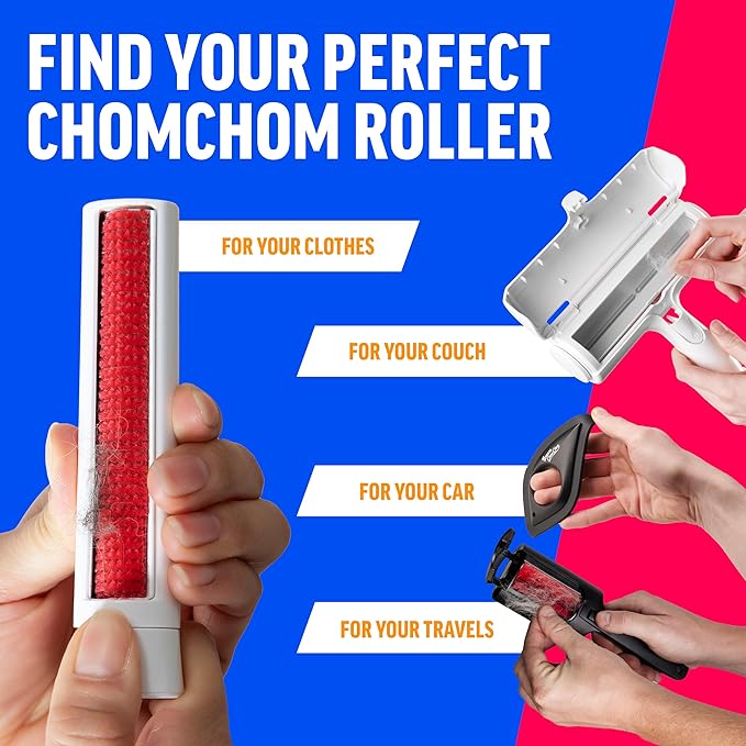 ChomChom Roller &amp Rake – Reusable Pet Hair Removal Roller with Rake Attachment for Cat &amp Dog Fur on Furniture Couch Carpet Car Rugs Bedding &amp More– Portable Eco-Friendly