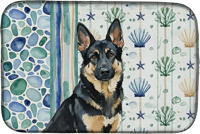 Caroline's Treasures Black and Tan German Shepherd Coastal Sea Glass Dish Drying Mat Absorbent Dish Drying Mat Pad for Kitchen Counter Dish Drainer Mat for Countertop 14 x 21 Multicolor