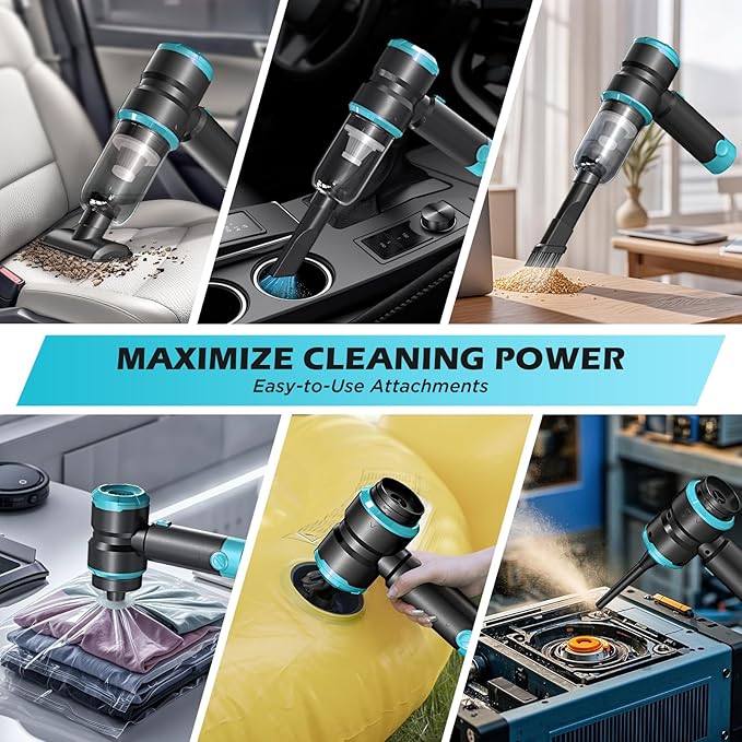Handheld Car Vacuum with 15000PA Power 4 in 1 Powerful Cordless Vacuum Cleaner &amp Air Duster with 2000mAh Battery Rechargeable Portable Mini Hand Held Vacuum for Car HomeOfficePet Hair（Blue）