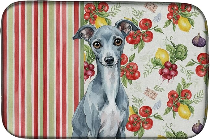 Caroline's Treasures Blue Italian Greyhound Vegetables Dish Drying Mat Absorbent Dish Drying Mat Pad for Kitchen Counter Dish Drainer Mat for Countertop 14 x 21 Multicolor