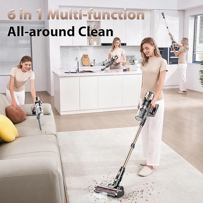 Tikom V850 Cordless Vacuum Cleaner for Home 50000Pa/550W 70Mins Stick Vacuum with LED Touch Screen 1.8L Dust Cup Charging Wall Dock Anti-Tangle Lightweight Vacuum for Pet Hair Hard Floor Carpet