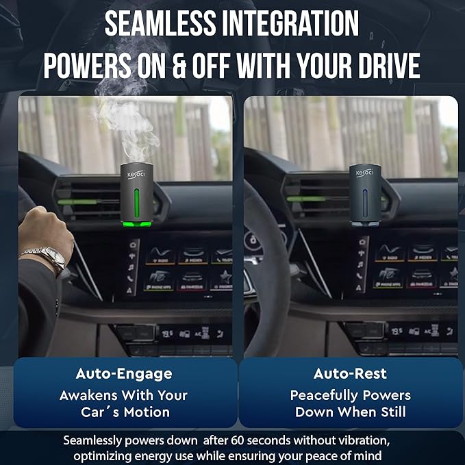 2 Smart Car Air Freshener Diffusers – Rechargeable Auto Scent Device Set with 12 Refills – Anti-Leak System 3 Spray Modes &amp Motion Sensor Auto On/Off