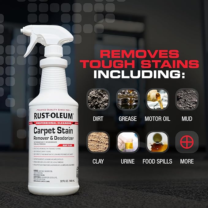 Rust-Oleum Professional Cleaners Carpet Stain Remover &amp Deodorizer | Trigger Spray 32oz Carafe Bottle | Professional Strength | Ready to Use | 6 Pack
