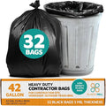 PlasticMill Contractor Bags Heavy Duty - Commercial Industrial Garbage Bags - Black Construction Trash Bags - Outdoor Garden Trash Bags 42-Gallon 3 Mil 33x48 (32-Count)