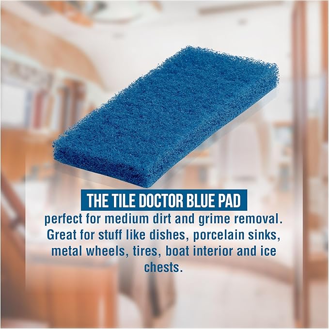 Scrub Doctor 6-Pack of 10 x 4.5 x 1 in. Large Blue Scrub Pads and Scrub Pad Holder Scrub-HLD-L-BLU-6 All-Purpose Kitchen Scrub Pads for Dishes Porcelain Sinks Tile Metal Wheels Tires and Boats