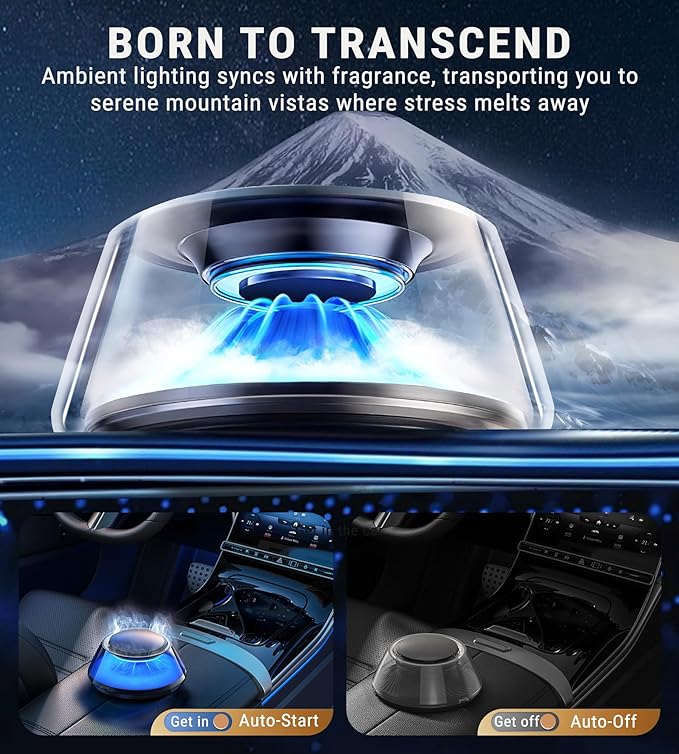 Upgraded Smart Car Air Freshener Car Diffuser Fuji Cologne &amp Pine Forest 5 Mode Ambient Light &amp Mist Fragrance with Auto On/Off Intensity Adjustable Mist for 6 Months C01 Automotive Diffuser