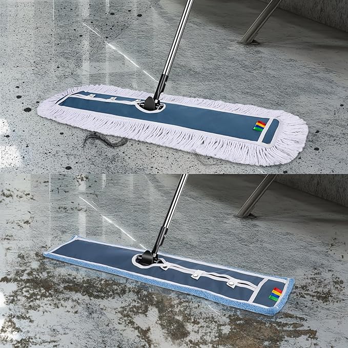 MASTERTOP Industrial Mop Extra Large Floor Mop with Microfiber &amp Cotton Pad Heavy Duty Flat Mops Commercial Dust Mop for Cleaning Office Garage Mall Hotel Home Floors